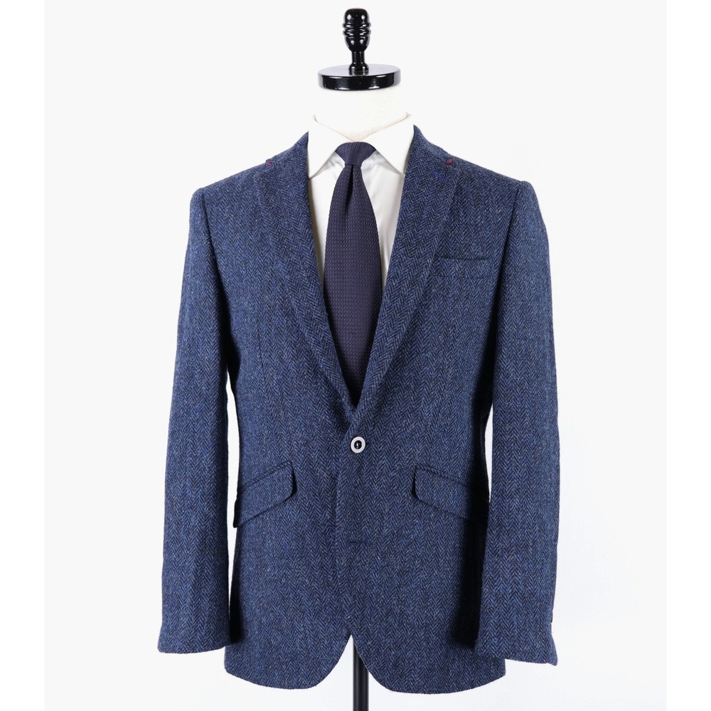 Harris Tweed Sport Coat 36R Blue Herringbone Wool Blazer The Western Isles